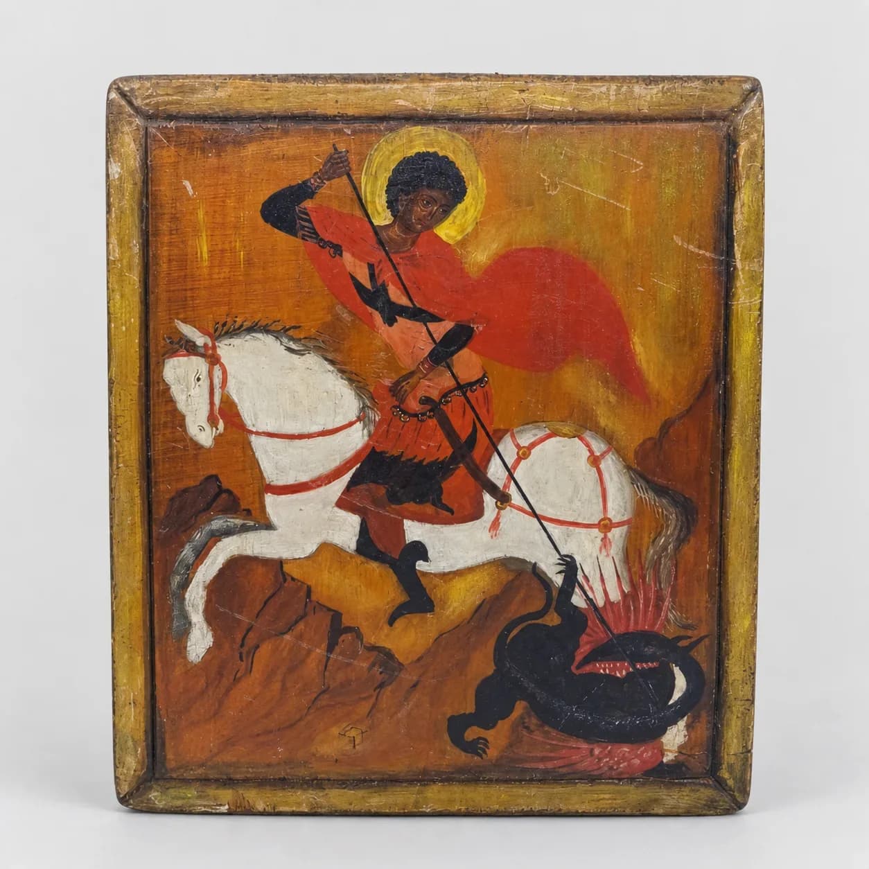 Icône Religieuse Peinte sur Bois – Saint Georges Terrassant le Dragon