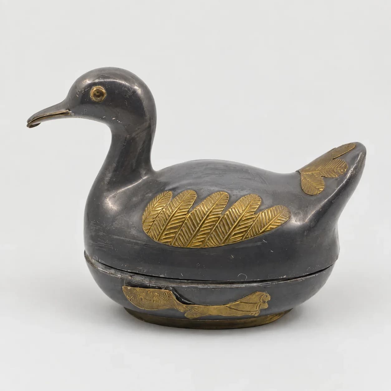 Boîte Couverte / Vide-Poche Canard Vintage en Métal Patiné & Laiton – Années 60/70