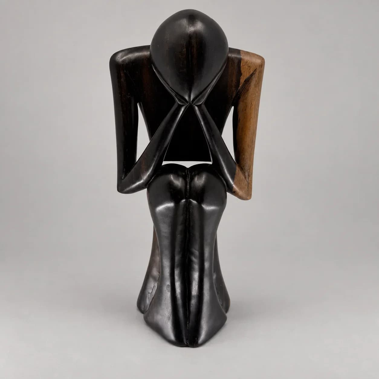 Sculpture Moderniste "Le Penseur" Monoxyle en Bois Précieux Bicolore – Art Abstrait Mid-Century