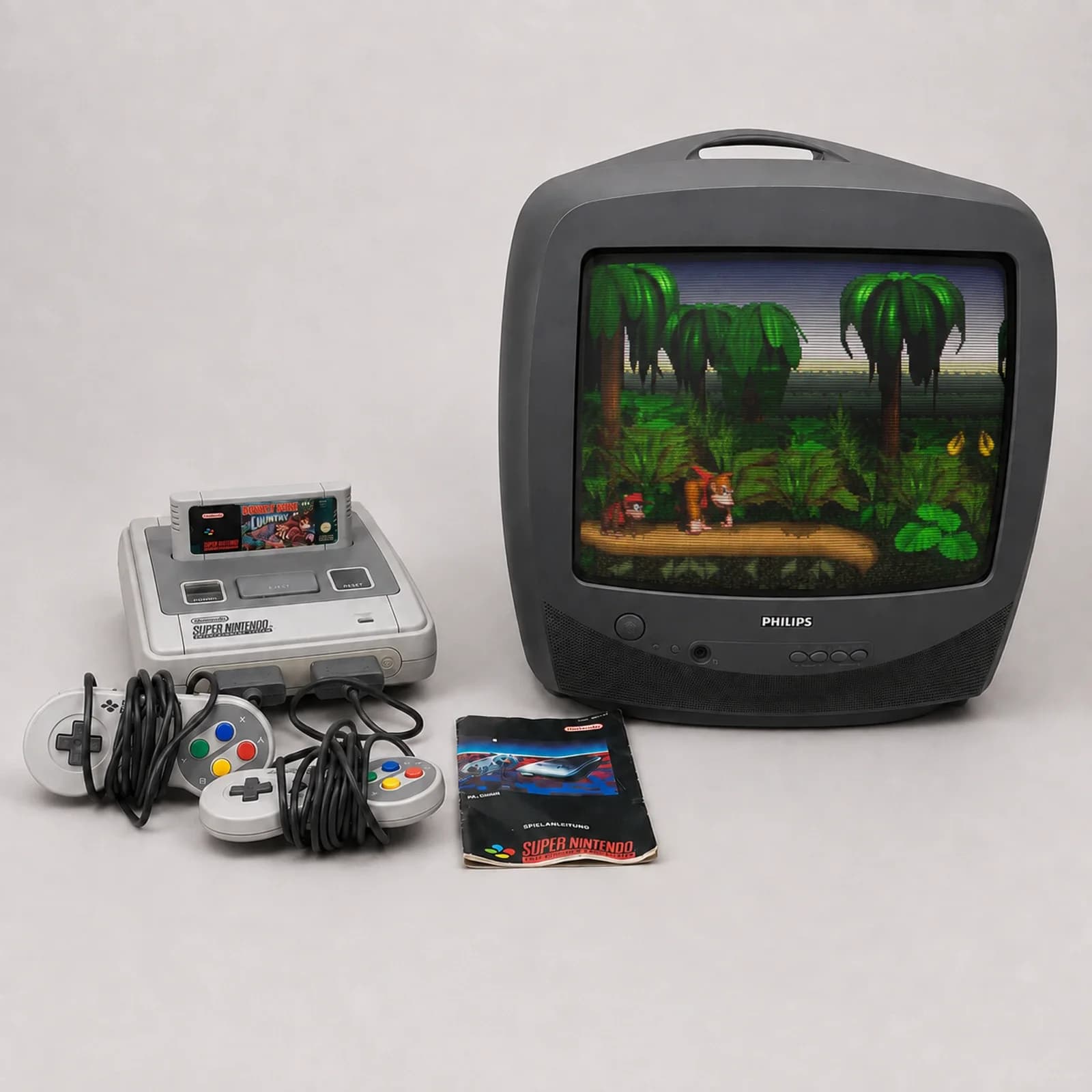 Lot Super Nintendo PAL avec TV Philips CRT et Donkey Kong Country